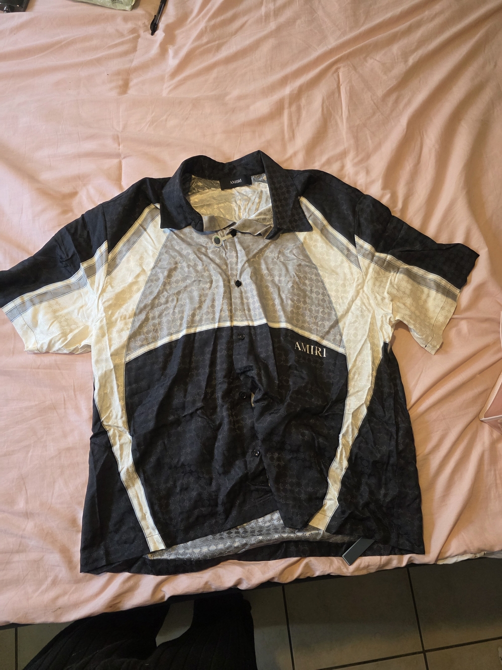 Amiri Black and White Short Sleeve Button Shirt